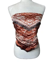 Y2K Rue 21 Brown Crop Bandana Paisley Tie Top Festival Boho Coachella Large