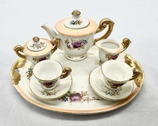 Vintage Occupied Japan Miniature Porcelain Tea Set Floral Gold Trim 10 Piece