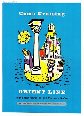 Vintage 1955 Reklame ORIENT LINE Mediterranean & Northern Waters Cruises Print Ad