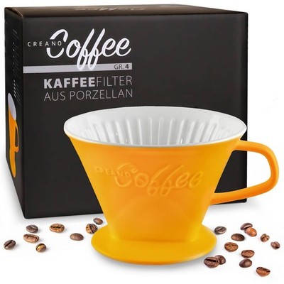 Creano Porzellan Kaffeefilter - Filter Größe 4 für Filtertüten Gr. 1x4 - Gelb