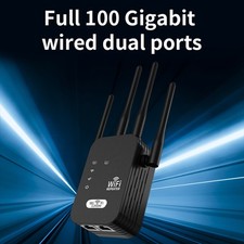 High-Speed WiFi Extender Signal Booster Dual-Band 4-Antenna 5G 1200Mbps Black