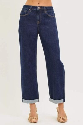 RISEN Slouchy Cropped Boyfriend Jeans With Cuffed Hem