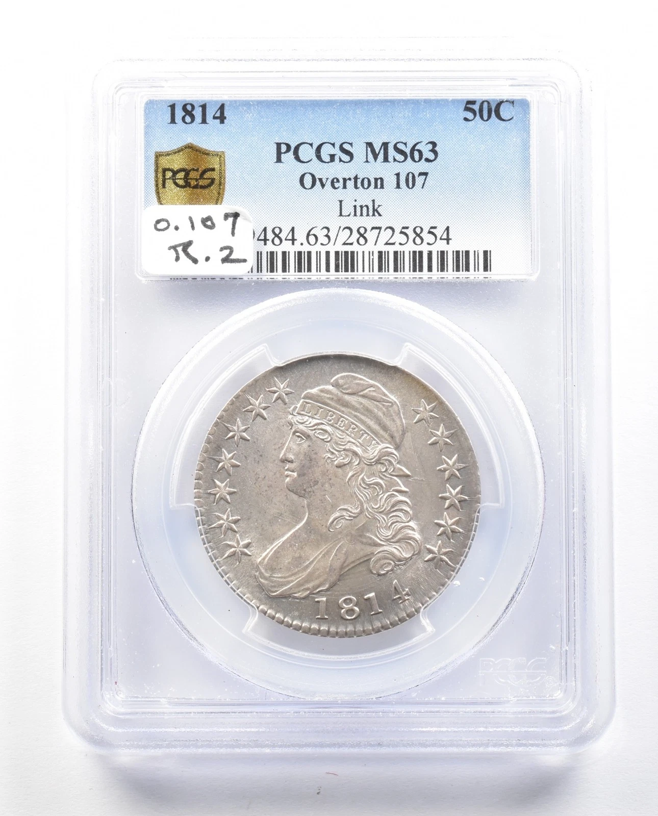 1814 Capped Bust Half Dollar Overton 107 Link MS63 PCGS O-107 R2 *2311