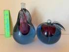 Murano Glass Bookends Pear & Apple Blue & Red Sommerso Alfredo Barbini