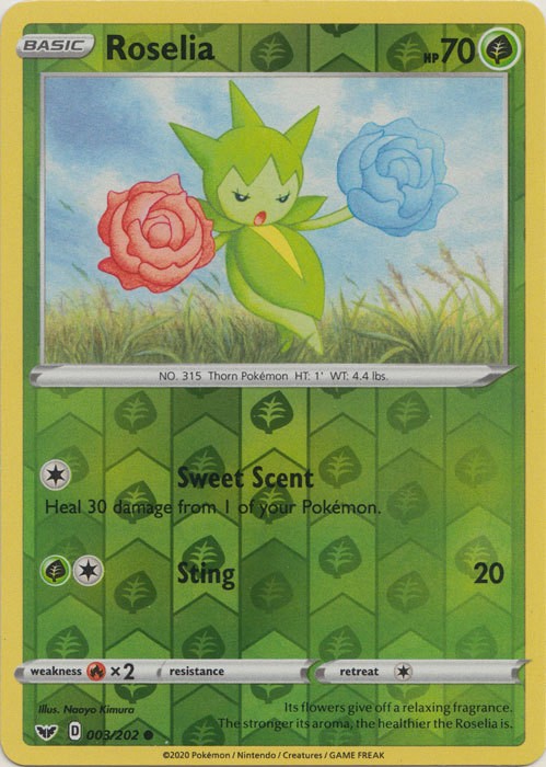 Roselia - 003/202 - Common - Reverse Holo (Lp) Sword & Shield Base Set - Grass P