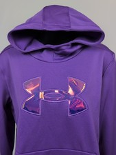 Girls Under Armour Iridescent Logo Purple Fleece Hoodie Size YXL NWT