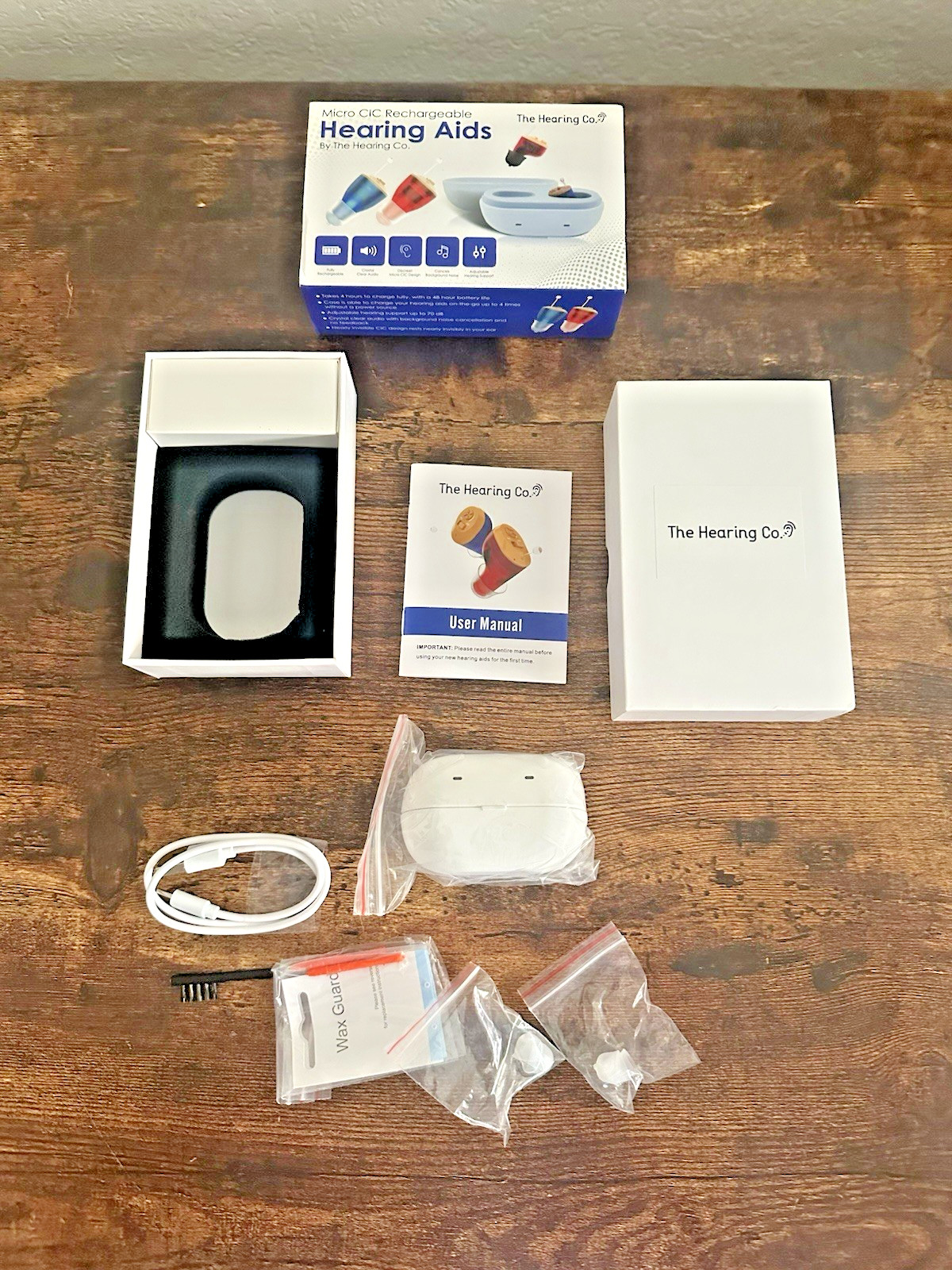 New THE HEARING CO. Micro CIC Rechargeable Hearing Aids Set with Charging Case