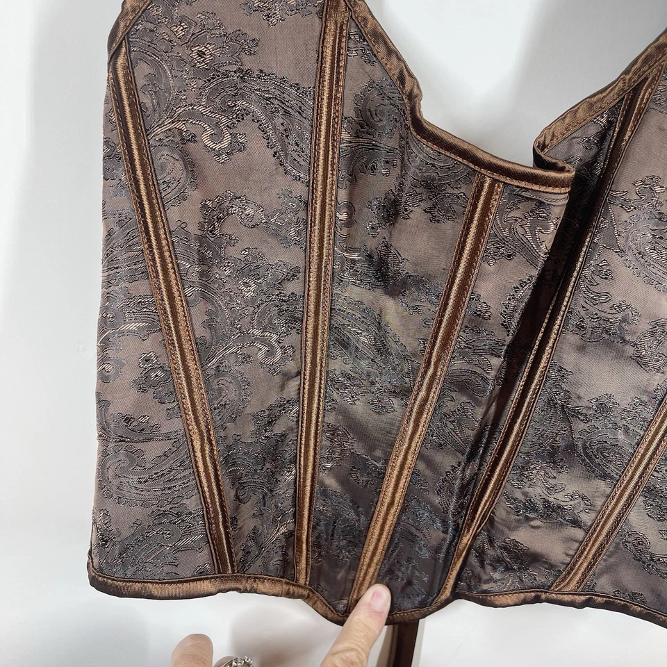 Espartilho feminino Y2K tamanho único com cadarço paisley metálico cobre capricho vitoriano - Imagem 3 de 4