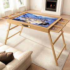 Puzzle Table with 6 Drawers and Folding Legs 24.8 Inches Tall Portable Wooden