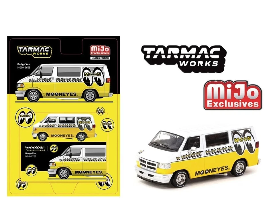 Coche diecast amarillo Dodge Van Mooneyes Tarmac Works Global64 1:64 T64G-TL032-ME Foto 2 de 2