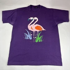 Vtg Screen Stars Best T-Shirt Mens XL Purple Pink Flamingos Made In USA 80s 90s