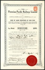 Peru: Peruvian Pacific Railway Ltd., &pound;100 debenture, 1907