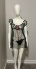 Victoria's Secret Vintage Black and Red Lace Chemise With Matching Panty