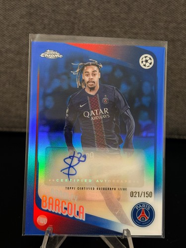 Bradley Barcola- PSG - 2025-26 Topps Chrome UEFA -  True Blue Auto 21/150 #CA-BB