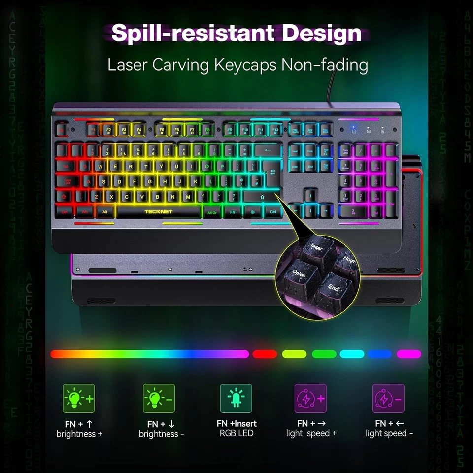 RGB Gaming Keyboard Black 105 Keys All-Metal Panel 15-Zone RGB Illumination IP32 - Image 3 of 4