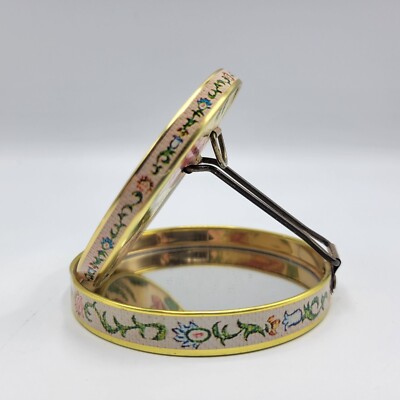 Vintage Double Compact Flip Up Travel Mirror Floral Round With