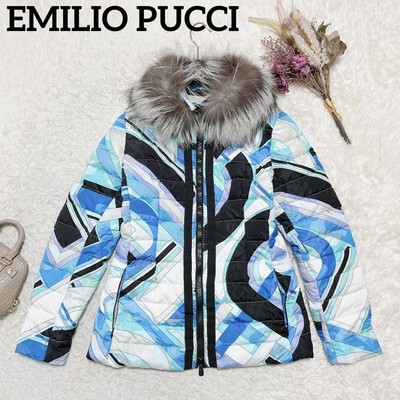 EMILIO PUCCI Daunenjacke Blau Multi Damen Größe IT42/US8 Gebraucht Authentisch