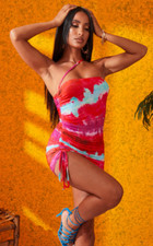 Ladies Mini Stretch Dress Pretty Little Thing Pink Tie Dye Print Ruched Size 4