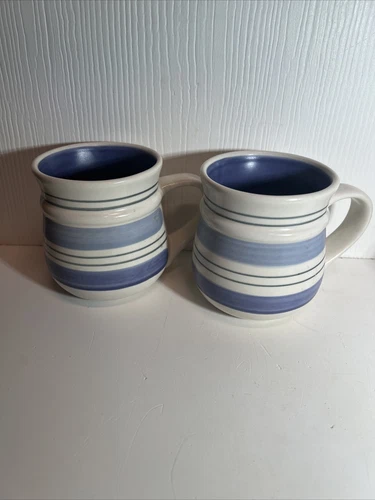 Pfaltzgraff︱ Rio ︱Coffee Cup︱ Mugs ︱Blue Stripes︱Set of (2)
