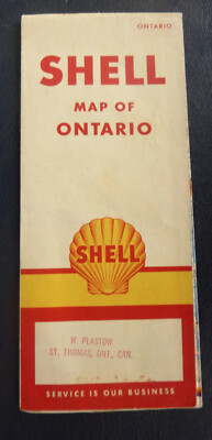 1956 Ontario  road map Shell  oil gas  Hamilton Toronto Ottawa