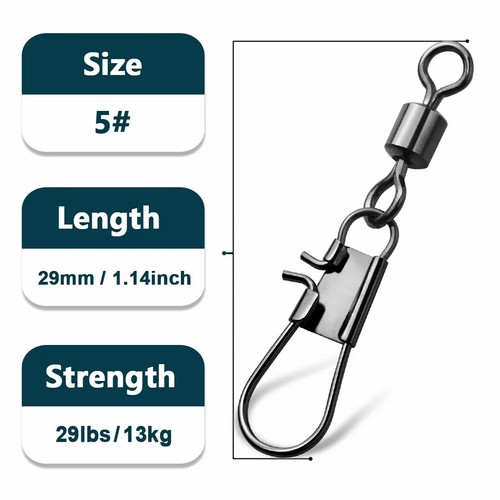 9KM Interlock Snap Rolling Swivel 50Pcs Stainless Steel Fishing Cross Lock Snaps - Picture 11 of 22