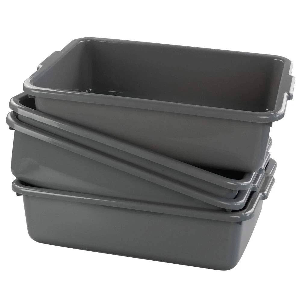 13 L Grey Plastic Tote Box Set of 4 Commercial Bus Box Large