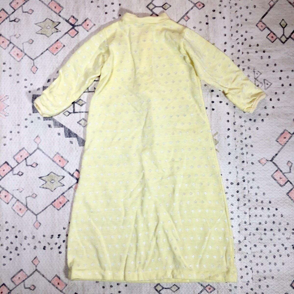 Baby Dior Vtg Newborn Gown Shirt Girl Pastel Yellow Knit Diamond