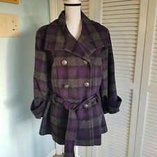 Eloquii Lined Jacket, Plaid, Wool Blend, Purple & Grey 14/16 Plus