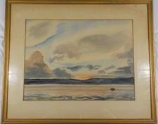 Vintage 1950 "Dawn Fisherman" Watercolor by Listed Artist Carl Buck – Framed