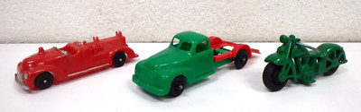 Lot of (3) HUBLEY Kiddietoy Motorcycle/Fire Truck/Flat-Bed Pick Up Truck Repair