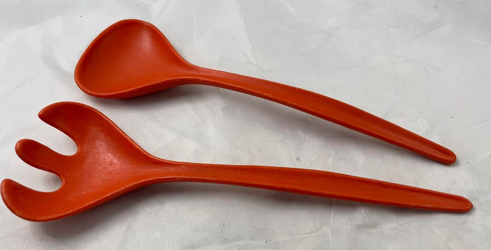 Juego de tenedores cuchara ensalada plástico naranja hecho en EE. UU. Cottage Core vintage Grannycore Foto 3 de 4