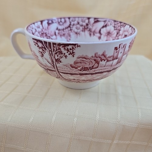 Taza y platillo jumbo rosa vintage Enoch Wood & Sons Transferware CASTILLOS INGLATERRA - Imagen 6 de 11