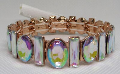 New Look 80er Jahre dehnbares weißes perlmuttfarbenes Strass Armband nagelneu mit Etikett