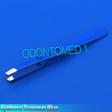New 3.5" Eyebrow Tweezers SLANTED Precision Tip BLUE w/ 3 HOLE Design