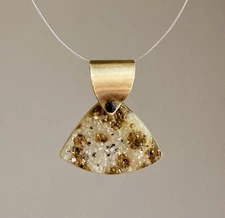 Artisan Studio Made 14K Gold Dendritic Agate Druzy & Silk Pendant 1.9g Vintage