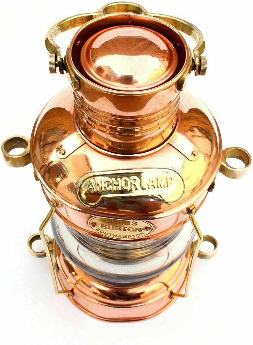 Lampe à Huile Nautique En Laiton Et Cuivre - Lanterne Bateau Design, Style Ancre, Faite Main En Inde