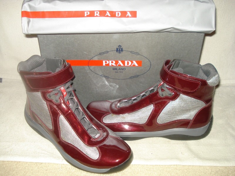 100% AUTHENTIC NEW MEN PRADA PURPLE AMERICA CUP HIGH TOP SNEAKERS 9/US 10