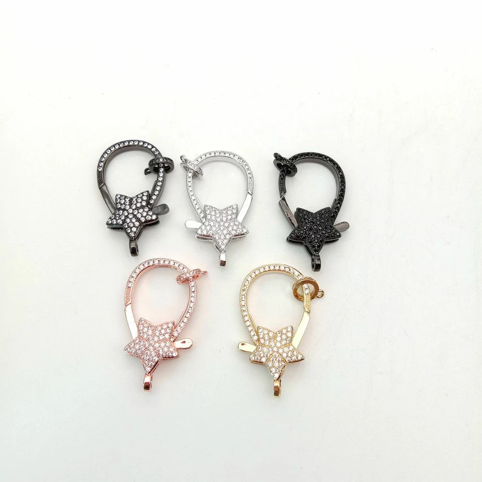 lobster clasp 13x34mm 18k gold Filled cubic zirconia micro pave star clasp - Image 2 of 3