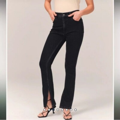 Abercrombie & Fitch The Skinny High Rise Split Hem Size 28 Black