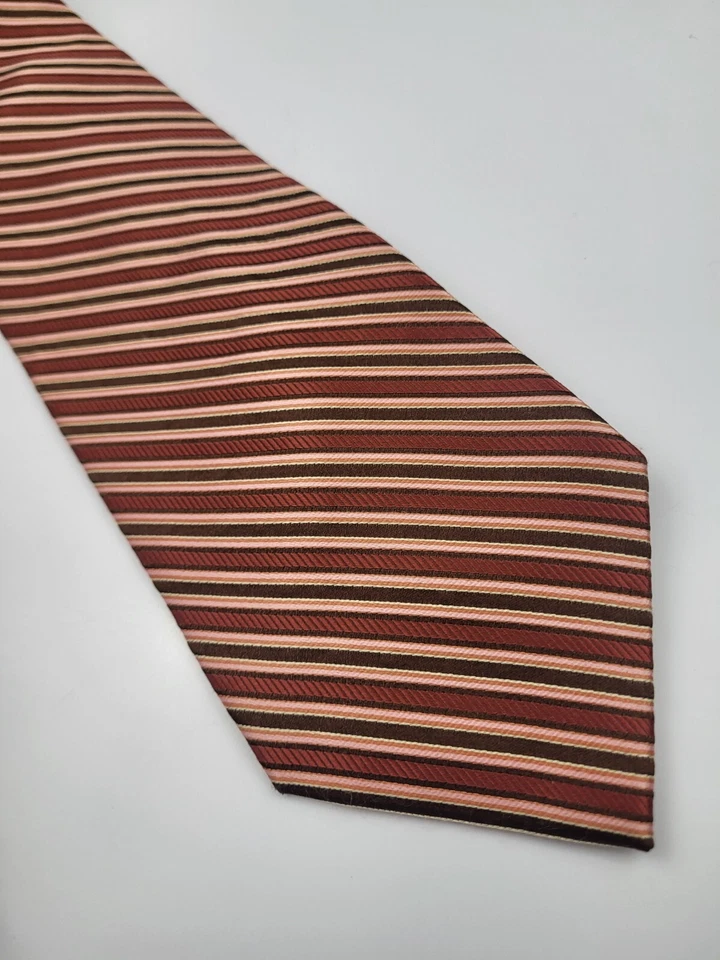 Corbata de seda Claiborne salmón naranja rosa rayas diseñador hombre 59 x 3,5/8 Foto 3 de 4