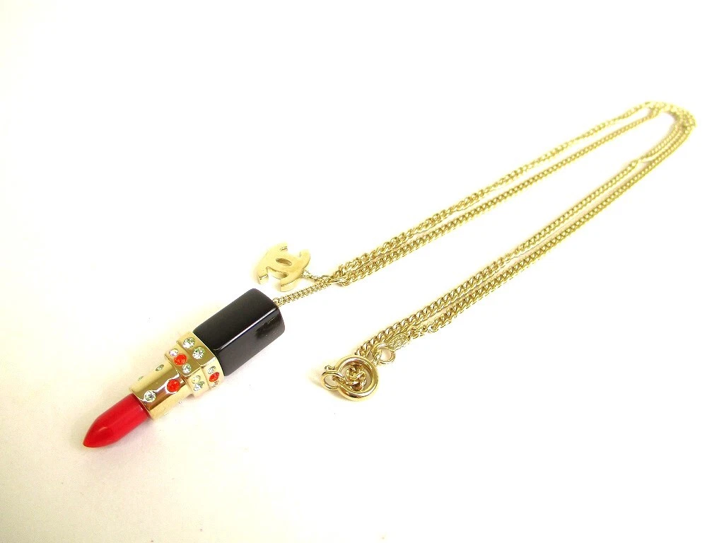 Collana Catena Oro Chanel Vintage Logo CC Rossetto Motivo Champagne #9787