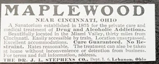 MAPLEWOOD Drug&Alcohol Rehab Dr. J.L. Stephens Co.Vtg 1902 Print Ad~Lebanon,Ohio