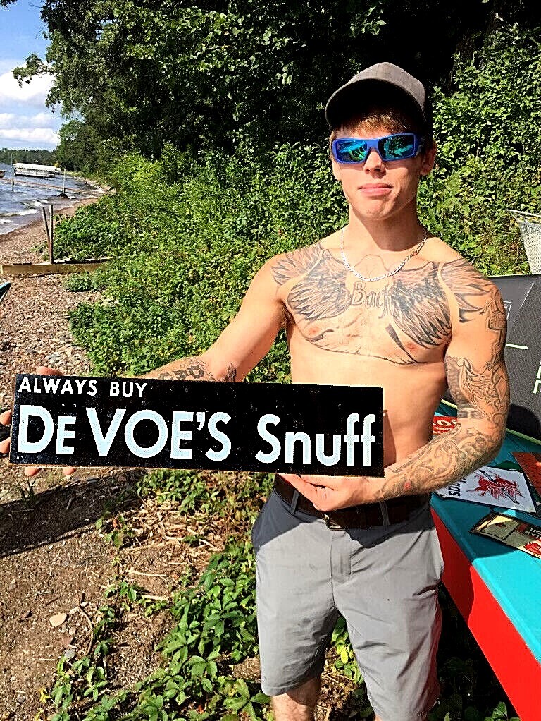 copenhagen tobacco tattoo Vintage DeVoes Snuff Chew Tobacco Tin Metal Sign Copenhagen 19 by 4