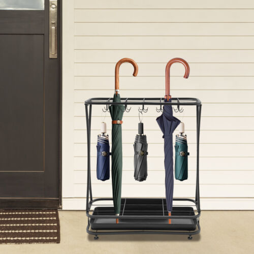 Metall Schirmhalter Ständer Rack Organizer + Abtropfschale (18 Fächer 20 Haken) schwarz - Bild 9 von 24