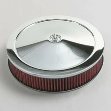 14"X3" Round Chrome washable Red Air Cleaner Assembly Flat Base SBC 350 BBC 454