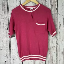 Vintage Sostanza 1980s Pink White Short Sleeve Sweater Pullover Button Retro 80s