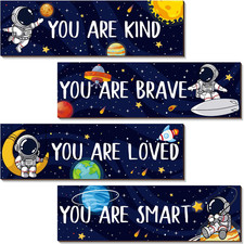4Pcs Space Room Decor for Kids Boys, Astronaut Bedroom Decor Motivational Wall A