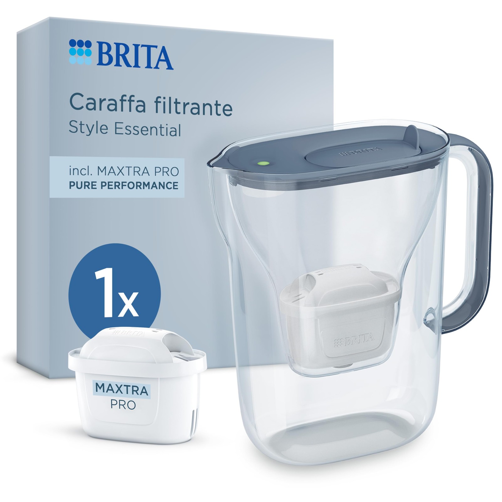 BRITA Style Essential Stone Blue 2.4L: Acqua Filtrata Maxtra Pro
