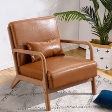Leather Accent Chair with Wood Frame