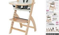 Beyond Junior Wooden High Chair with Tray - Natural Wood - Dove Grey Cushion